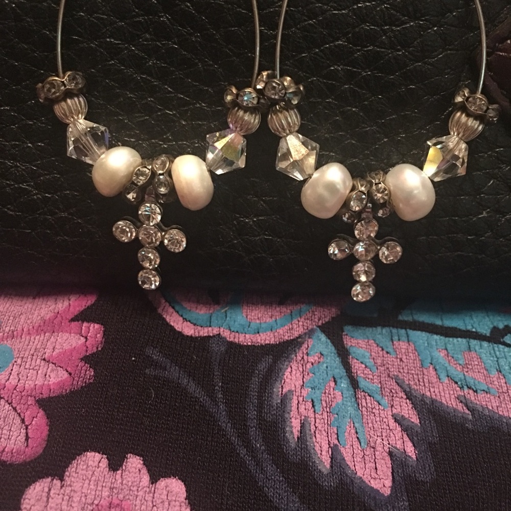 🆕Swarovski crystal bead earring Freshwater Pearls
